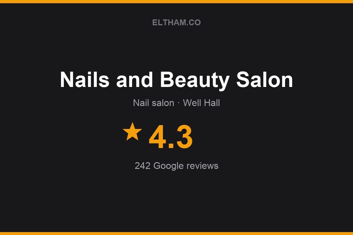 Branded Eltham.co rating card for Nails and Beauty Salon: 4.3 stars, 242 Google reviews