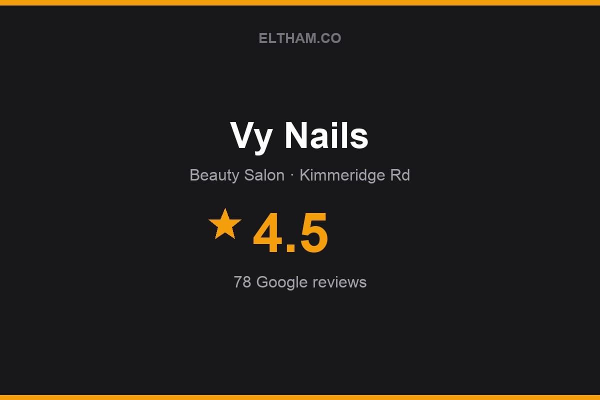 Branded Eltham.co rating card for Vy Nails: 4.5 stars, 78 Google reviews