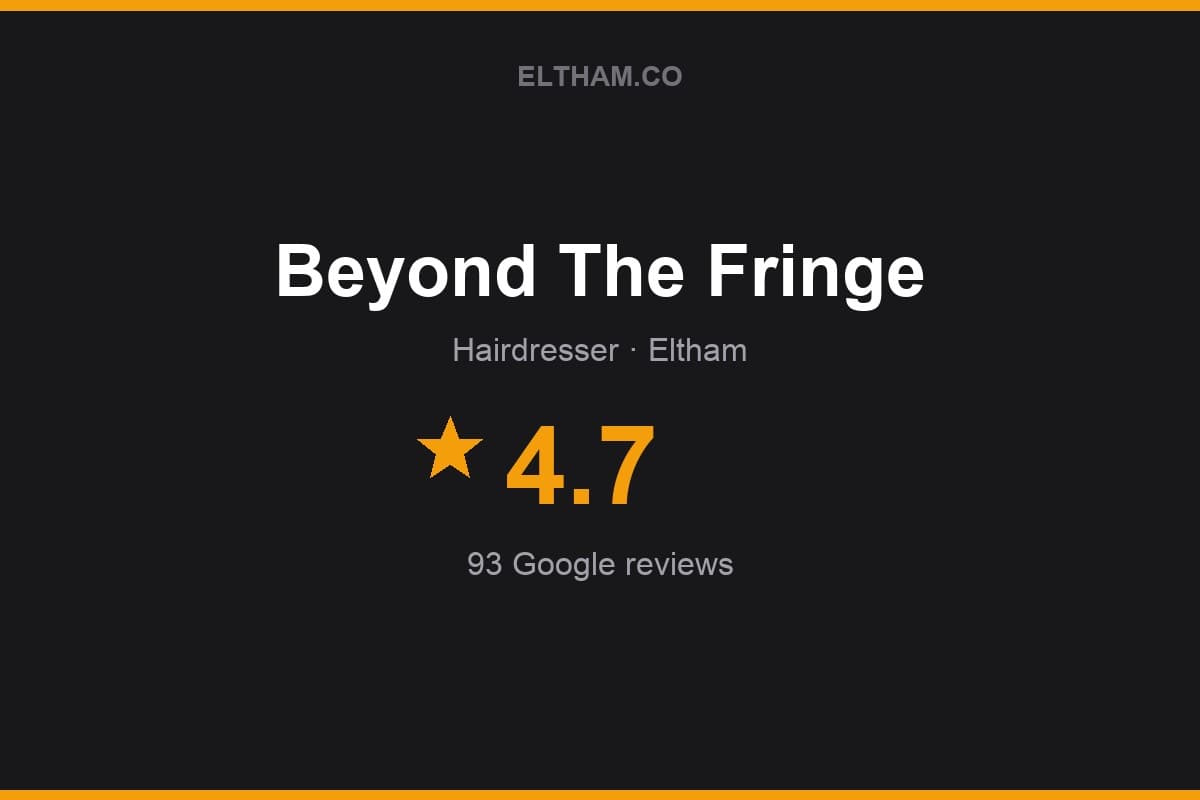 Branded Eltham.co rating card for Beyond The Fringe: 4.7 stars, 93 Google reviews