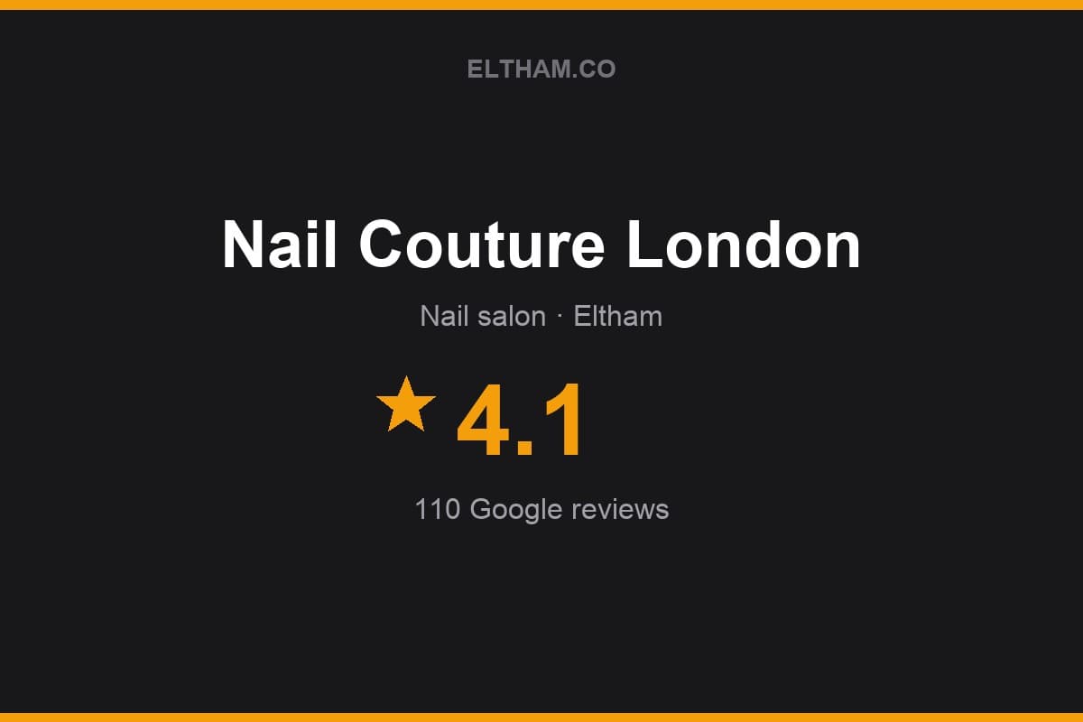 Branded Eltham.co rating card for Nail Couture London: 4.1 stars, 110 Google reviews